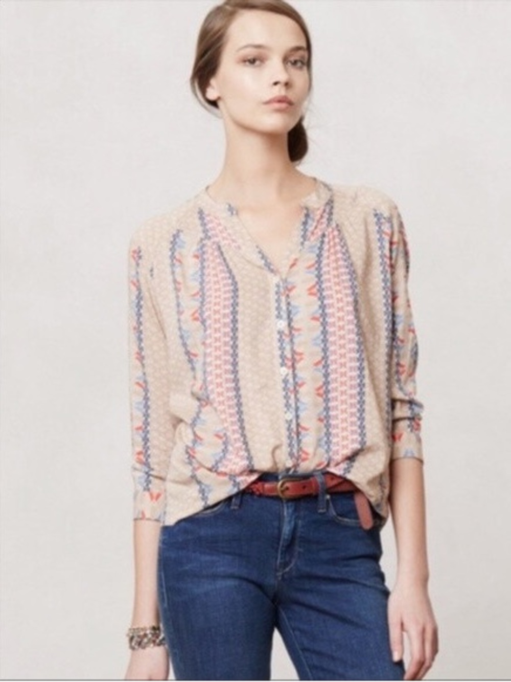 Maeve Anthropologie Sunset District Button-Down Southwestern Print Blouse
